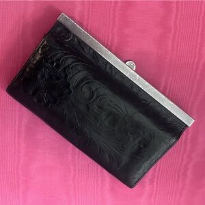 Patricia Nash Black Embossed Wallet with Silver Clasp